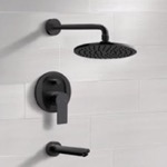 Remer TSF56 Matte Black Tub and Shower Faucet Set With 8 Inch Rain Shower Head